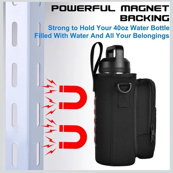 Magnetic Gym Water Bottle Holder Bag with Phone Pocket for 24 32 40oz Cup - Picture 9 of 10